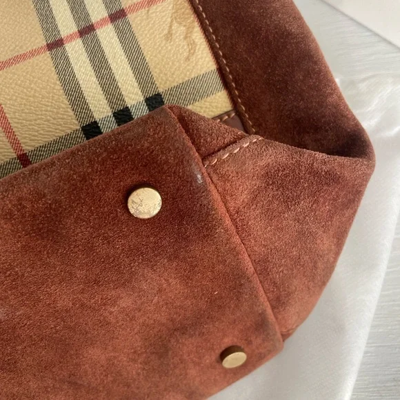 Vintage Burberry Plaid Tartan & Suede Bag - Picture 5 of 11